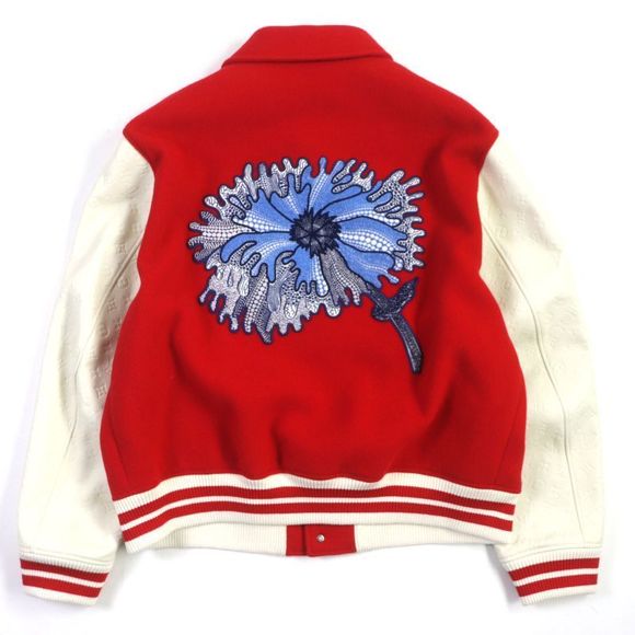Louis Vuitton Yayoi Kusama 23SS Hol31e Cowhide Wool Embroidered Varsity Jacket - Picture 3 of 14
